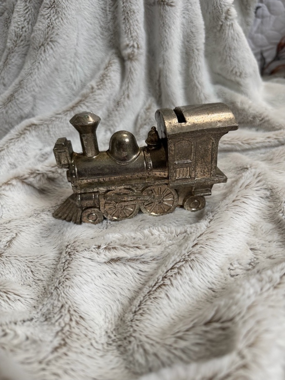 Vintage silver Train Coin Bank - Decorative Locomotive